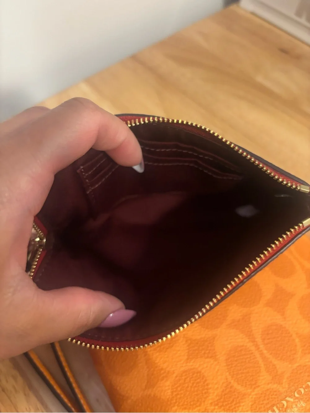Coach Signature Double Wristlet Pouches — Orange & Red